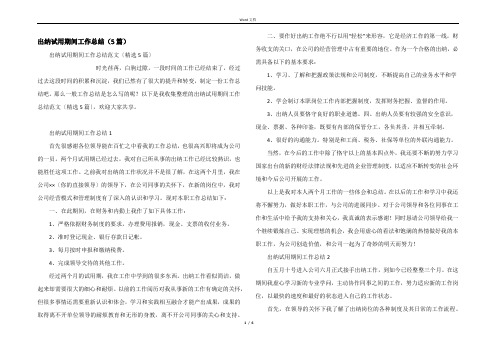 出纳试用期间工作总结（5篇）