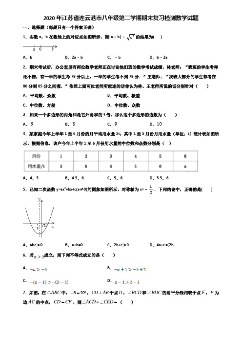 2020年江苏省连云港市八年级第二学期期末复习检测数学试题含解析