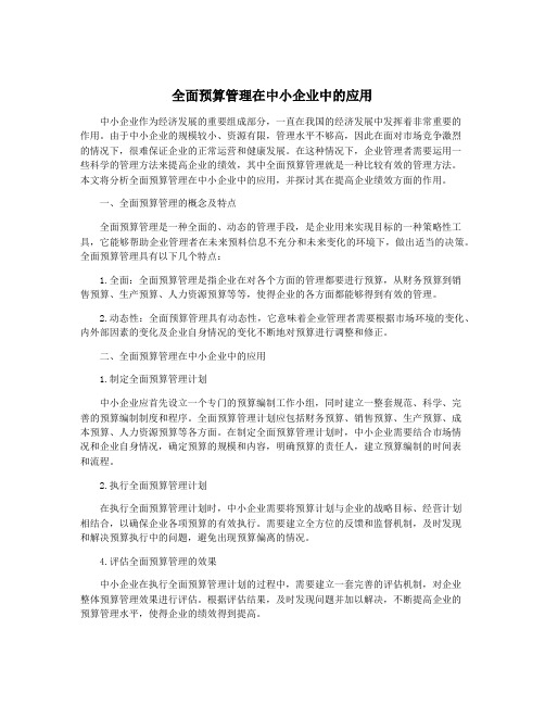 全面预算管理在中小企业中的应用