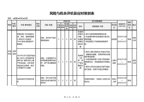 风险与机会评价及应对表