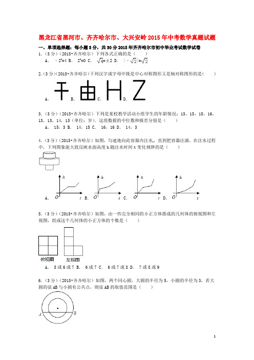 黑龙江省齐齐哈尔市中考数学真题试题(扫描版,含答案)