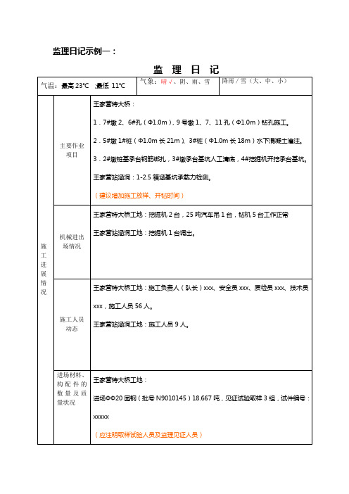 监理日记示例