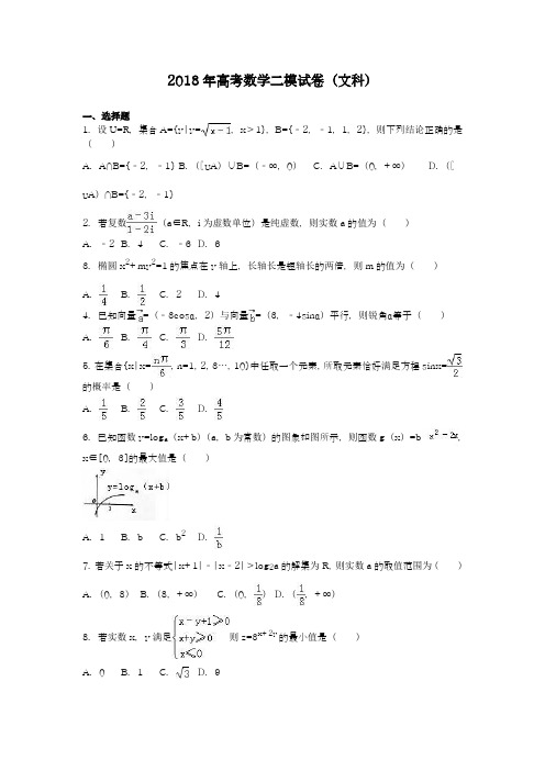 【全国通用-2018高考推荐】最新高考总复习数学(文科)二轮复习模拟试题及答案解析四