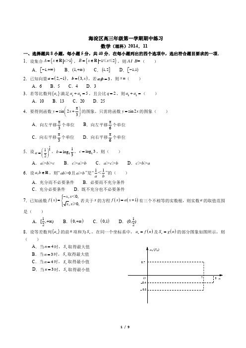 2015北京海淀高三上期中数学理(含答案)