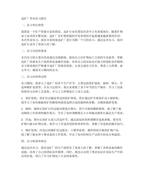 选矿厂毕业实习报告范文