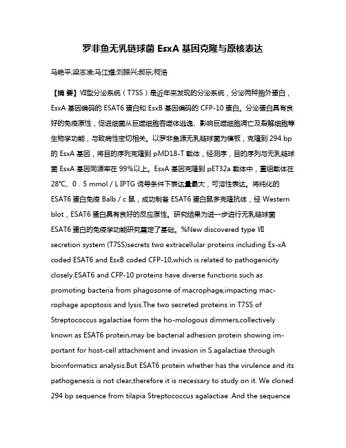 罗非鱼无乳链球菌 EsxA 基因克隆与原核表达