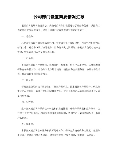 公司部门设置简要情况汇报