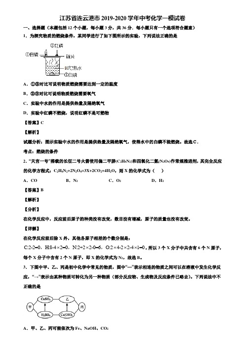 江苏省连云港市2019-2020学年中考化学一模试卷含解析