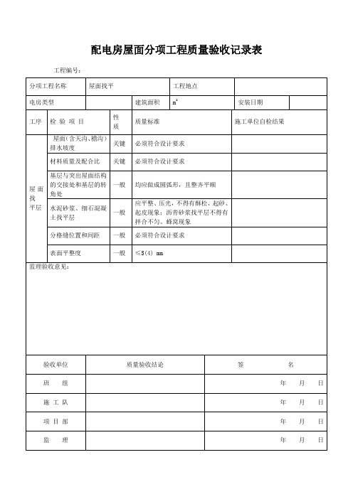 配电房屋面分项工程质量验收记录表