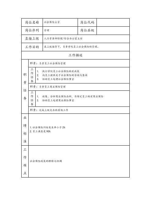 社会保险主管岗位职责说明书