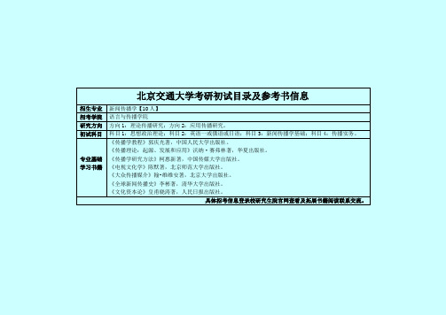 2016年北京交通大学新闻传播学专业考研初试目录及参考书信息