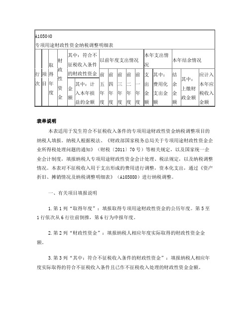 A105040《专项用途财政性资金纳税调整明细表》