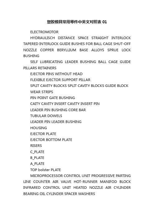 塑胶模具常用零件中英文对照表01