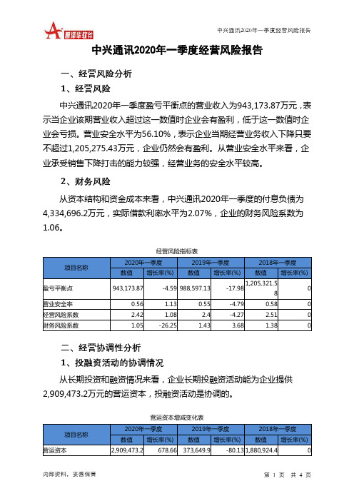 中兴通讯2020年一季度经营风险报告