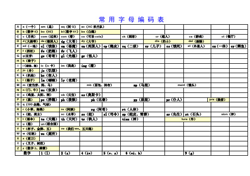 常 用 字 母 编 码 表