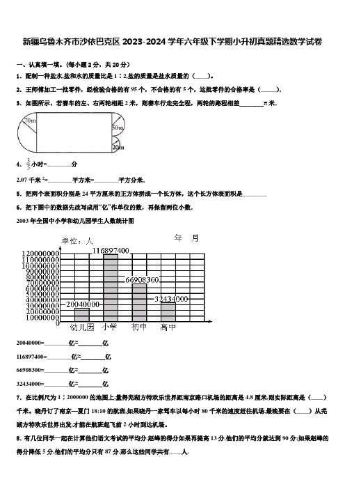 新疆乌鲁木齐市沙依巴克区2023-2024学年六年级下学期小升初真题数学试卷含解析