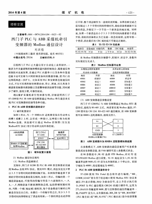 西门子PLC与ABB采煤机牵引变频器的Modbus通信设计