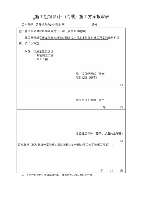 表B.0.1施工组织设计施工方案报审表