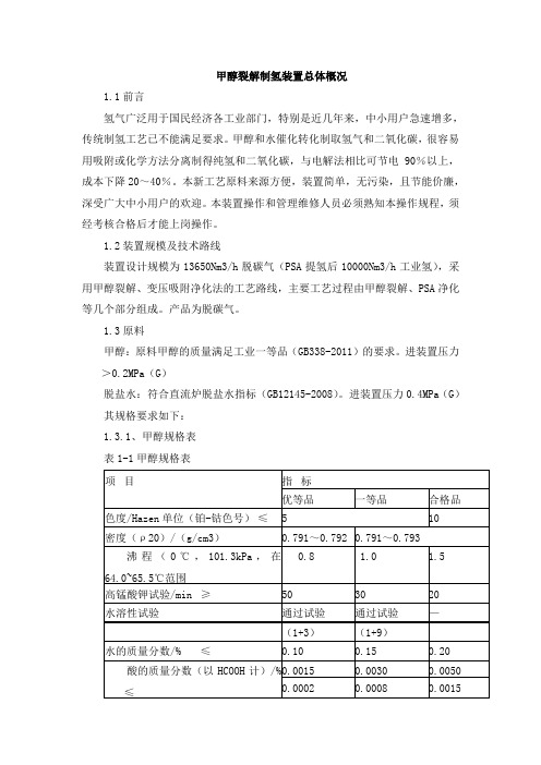 甲醇裂解制氢装置总体概况