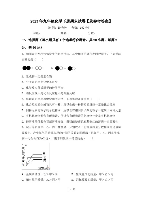 2023年九年级化学下册期末试卷【及参考答案】