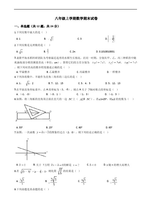 广东省深圳市福田区八年级上学期数学期末试卷附答案