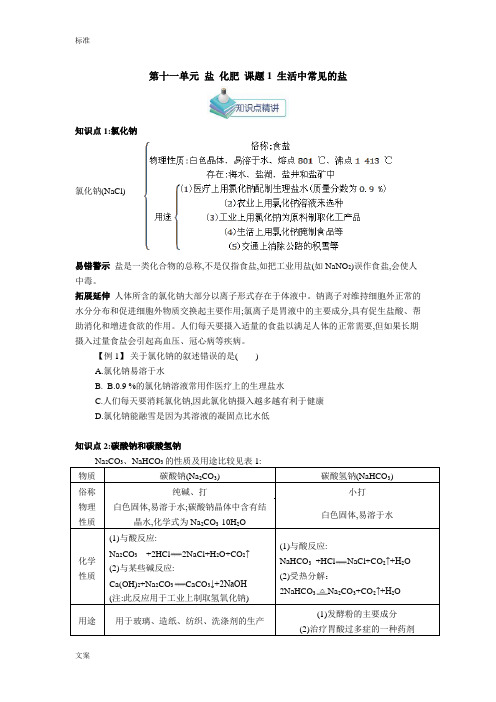 人教版九年级化学下册第十一单元盐、化肥知识点