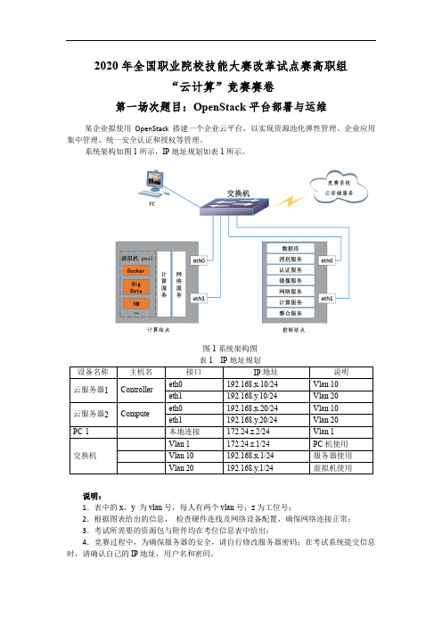 2020年全国职业院校技能大赛高职组“云计算”第五套赛卷(第一天)OpenStack平台部署与运维