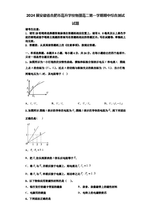 2024届安徽省合肥市高升学校物理高二第一学期期中综合测试试题含解析