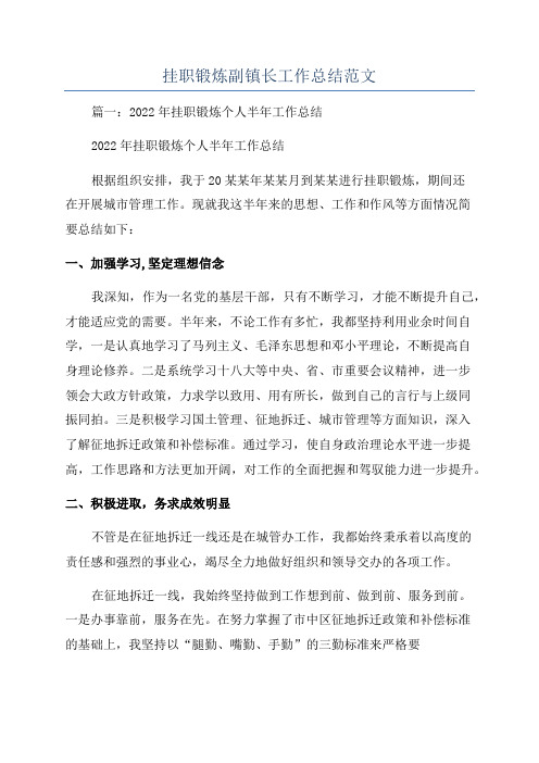 挂职锻炼副镇长工作总结范文