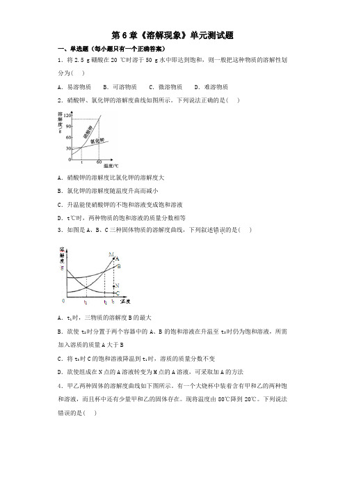 沪教版初中化学九年级下册第6章《溶解现象》单元测试题(解析版)