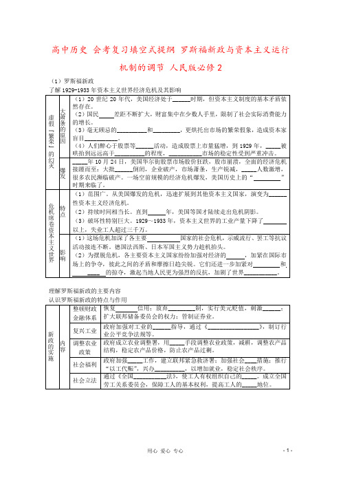 高中历史 会考复习填空式提纲 罗斯福新政与资本主义运行机制的调节 人民版必修2