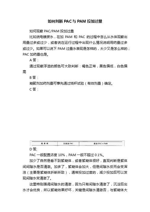 如何判断PAC与PAM投加过量