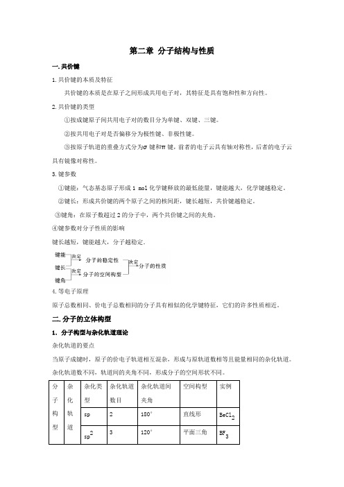 物构 第二章 分子结构与性质 知识点