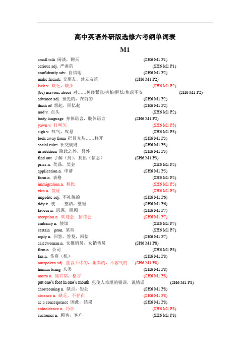 高中英语外研版选修六单词表