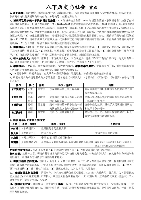 人教版  浙江金华中考必背知识   八下历史与社会 重点