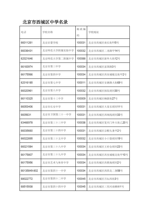 北京市西城区中学名录