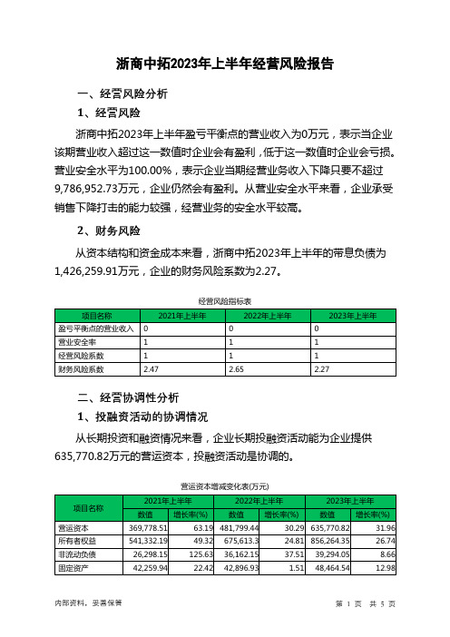 000906浙商中拓2023年上半年经营风险报告