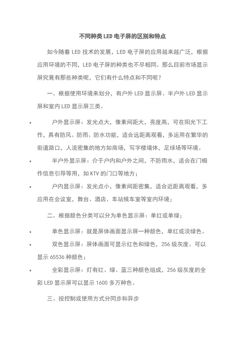 不同种类LED电子屏的区别和特点