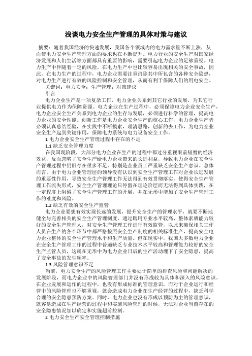 浅谈电力安全生产管理的具体对策与建议