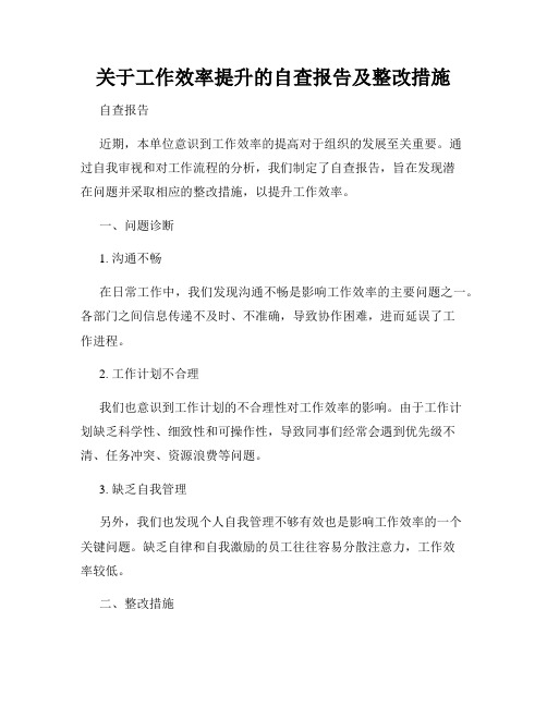 关于工作效率提升的自查报告及整改措施