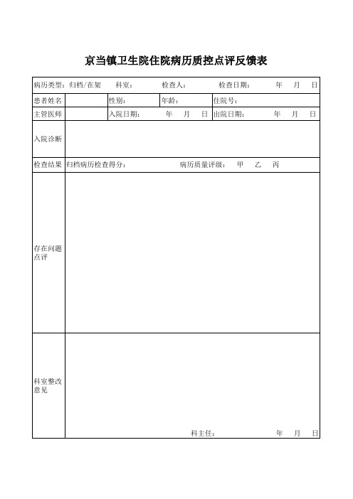 住院病历质控点评反馈表