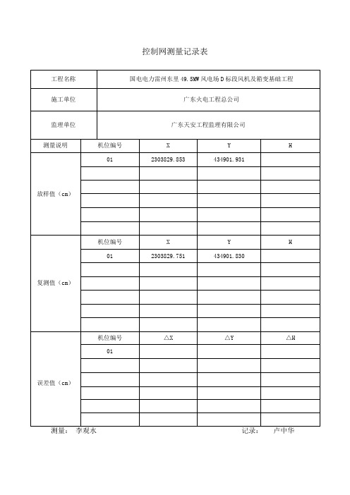 控制网测量记录表