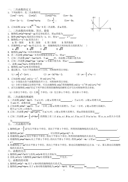 二次函数知识点对应练习题