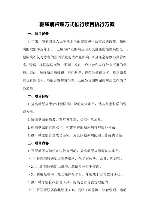 糖尿病管理方式推行项目执行方案