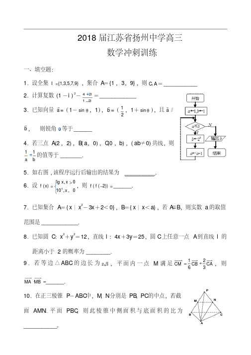 2018届江苏省扬州中学高三模拟考试()数学试题及答案