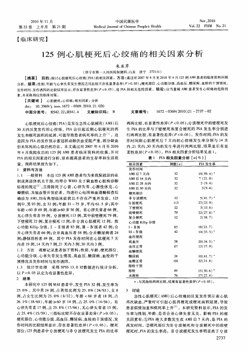 125例心肌梗死后心绞痛的相关因素分析