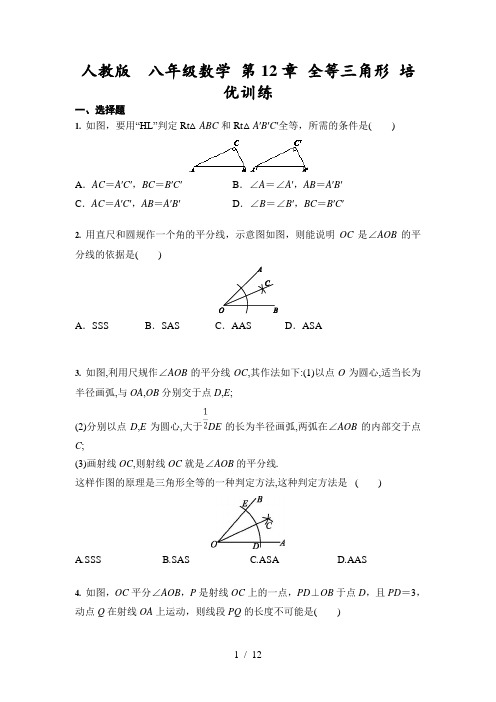 人教版  八年级数学上册 第12章 全等三角形 培优训练(含答案)