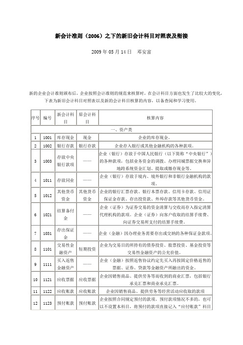 新旧会计科目对比