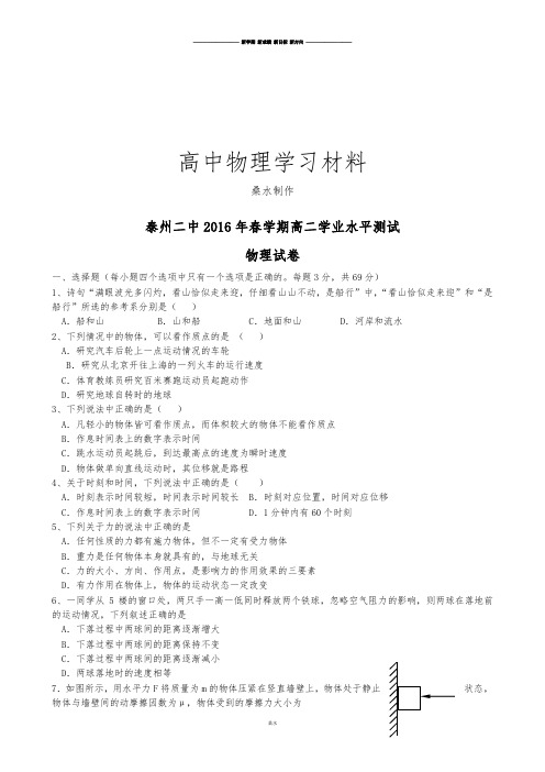 人教版高中物理选修2-1春学期高二学业水平测试.docx