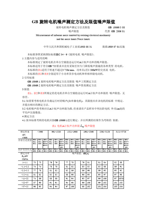 GB旋转电机噪声测定方法及限值噪声限值